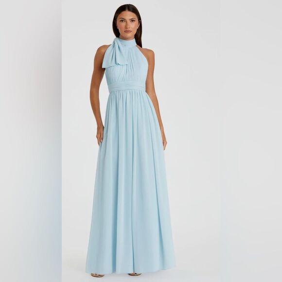 IEENA for MAC DUGAL Powder Blue High Neck Chiffon Gown Size 0 - Picture 1 of 6